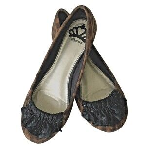 FERGALICIOUS SHOES BY FERGIE LEOPARD BALLERINAS BALLET FLAT SHOES RUFFLE 7.5M